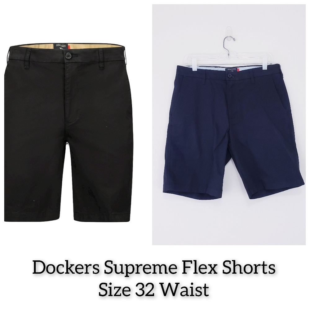 Dockers Supreme Flex Shorts Black Size 32 Waist Chino Shorts Flat Front